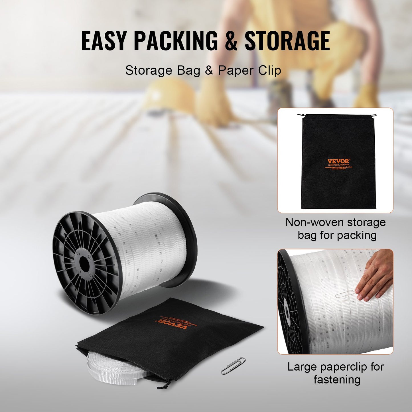 Polyesterdragtejp, 3/4" x 318' platt rep, dragkapacitet 2500 lbf, tryckt vävband för kabeldragning för förpackningar, trädgårdsskötsel, kommersiell el, rörledningsarbeten, vit