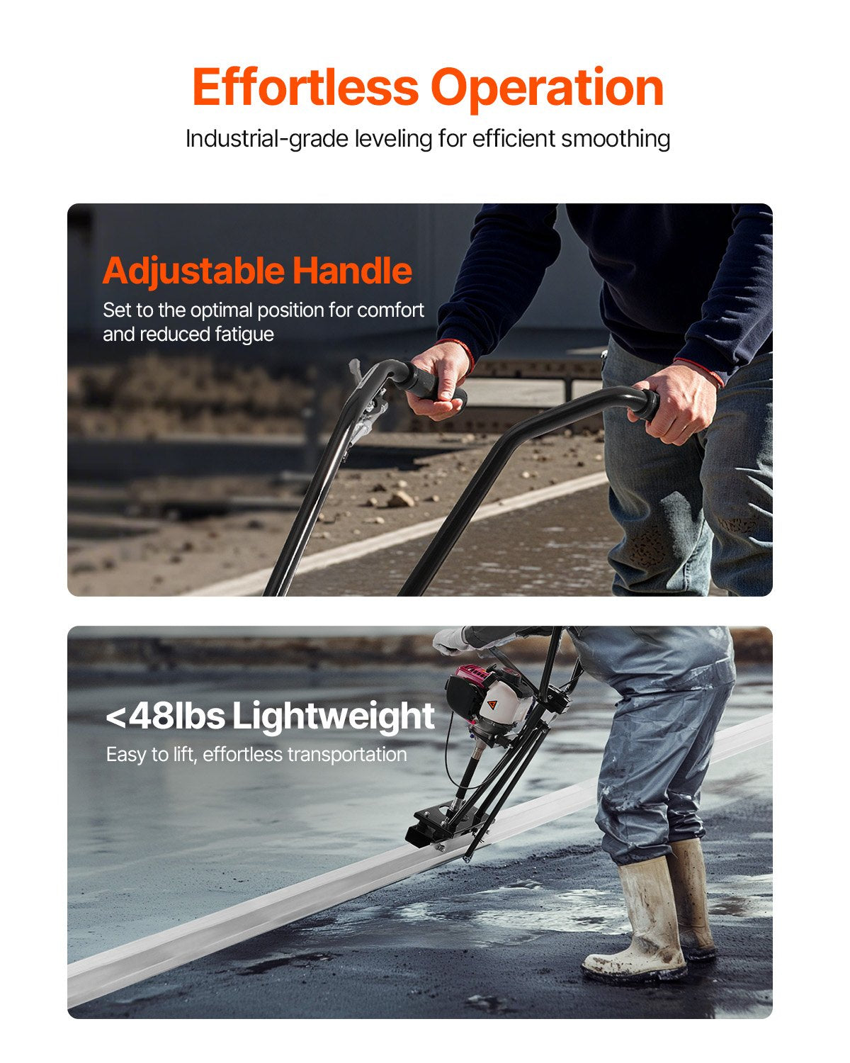 Concrete Power Screed, 12 ft Aluminum Board Straight Edge Bar Set, 4 Stroke Cement Finishing Vibrating Motor with Height Adjustable Handles, High Efficient Concrete Tool 6500RPM