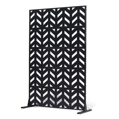 Metal Privacy Screen, 47" W x 72" H, Outdoor Privacy Screens 5-Panel, Freestanding Outdoor Divider with Stand, Decorative Garden Steel Privacy Fence for Balcony Patio Indoor Room Black