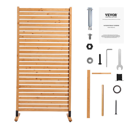 Wooden Privacy Screen, 36" W x 76" H Outdoor Privacy Screen, Freestanding Wood Privacy Panel with Stand, Decorative Patio Privacy Screen, Outdoor Divider for Balcony Patio Lawn Garden