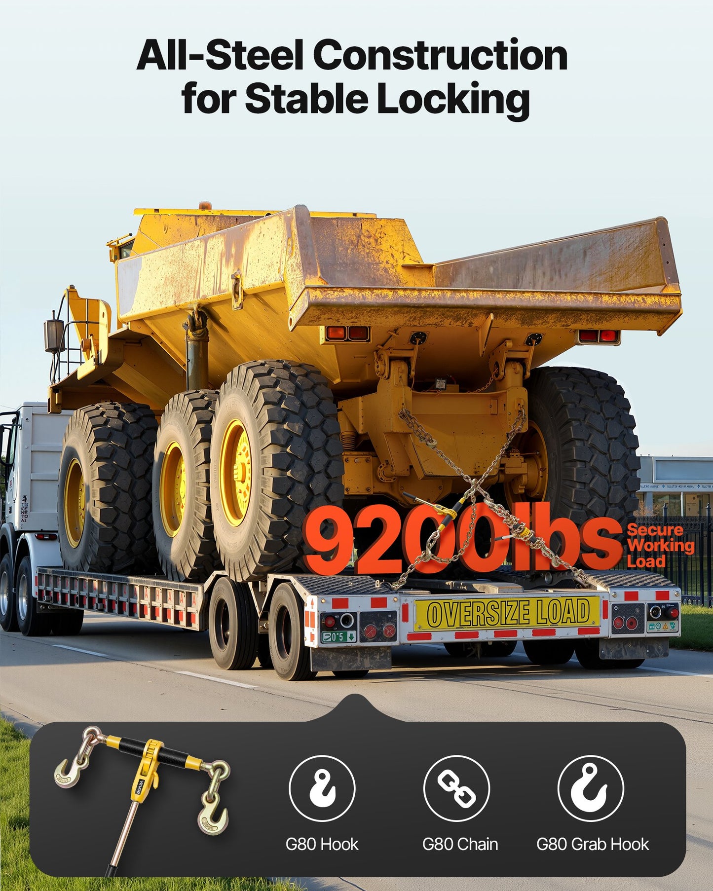 Ratchet Chain Binder, 10 mm x 6.1 m G80 Chains, 4173 kg Working Load of Ratchet Load Binder, Chains and Binders Set, Tie Down Hauling Chain Binders for Hauling, Towing, Logging, Lifting