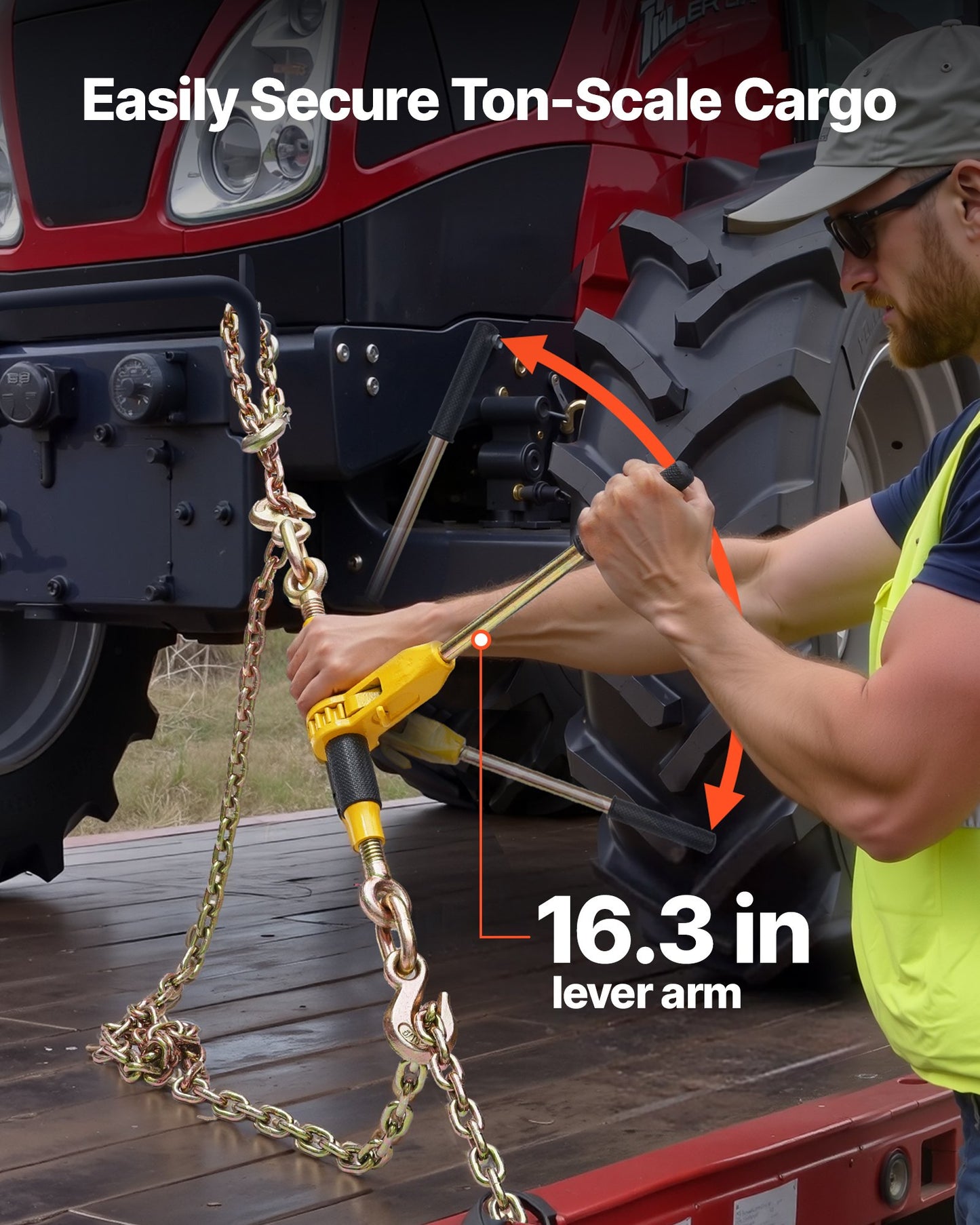 Ratchet Chain Binder, 10 mm x 6.1 m G80 Chains, 4173 kg Working Load of Ratchet Load Binder, Chains and Binders Set, Tie Down Hauling Chain Binders for Hauling, Towing, Logging, Lifting