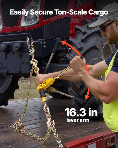 Ratchet Chain Binder, 10 mm x 6.1 m G80 Chains, 4173 kg Working Load of Ratchet Load Binder, Chains and Binders Set, Tie Down Hauling Chain Binders for Hauling, Towing, Logging, Lifting