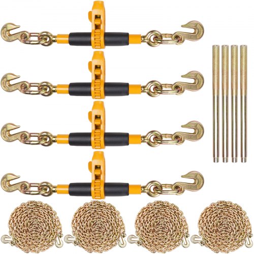 Ratchet Chain Binder, 0.8 - 0.9 cm Heavy Duty Load Binders, with G80 Chains 3220 kg Secure Load Limit, Labor-saving Anti-skid Handle, Tie Down Hauling Chain Binders for Flatbed Truck Trailer, 4 P