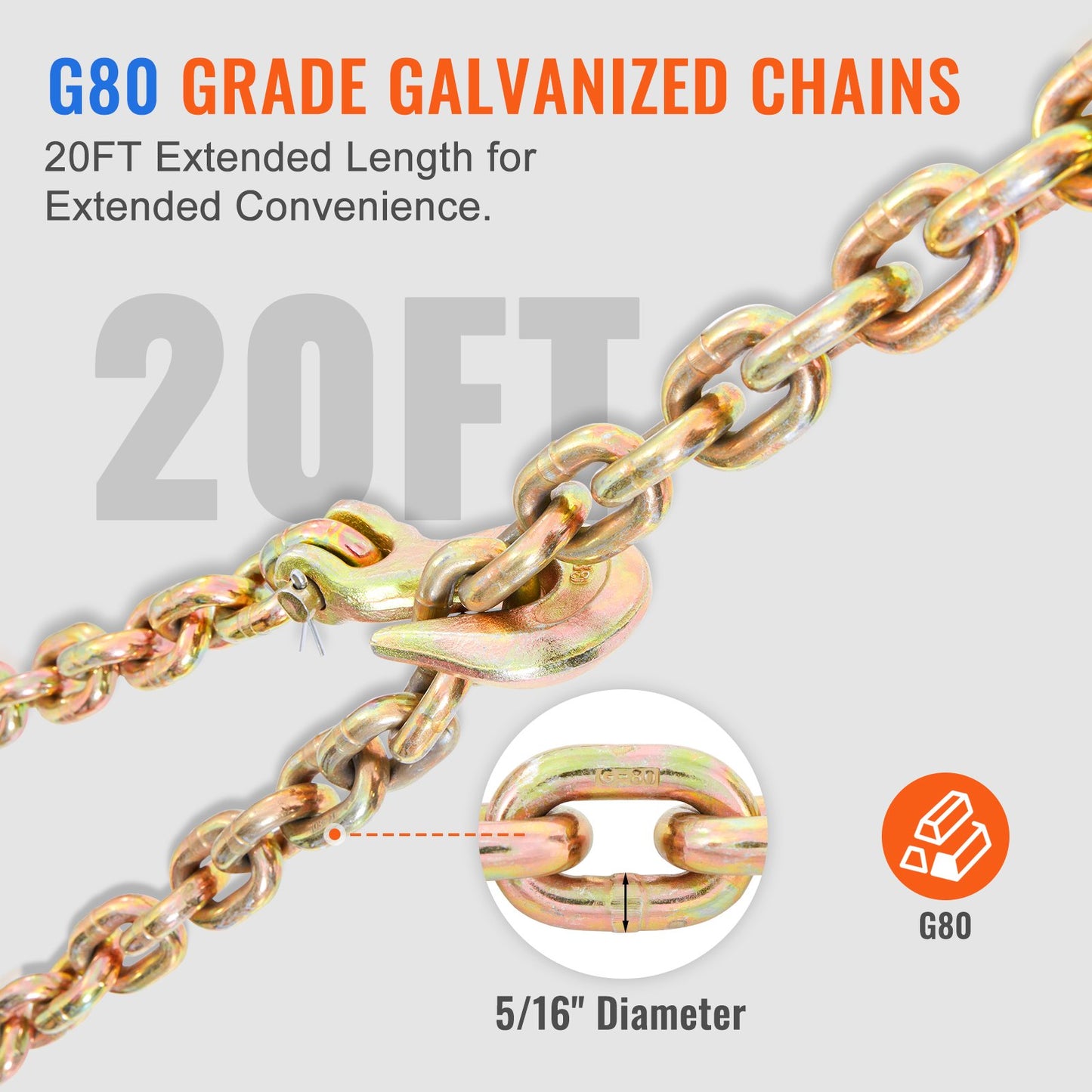 Ratchet Chain Binder, 0.8 - 0.9 cm Heavy Duty Load Binders, with G80 Chains 3220 kg Secure Load Limit, Labor-saving Anti-skid Handle, Tie Down Hauling Chain Binders for Flatbed Truck Trailer, 4 P