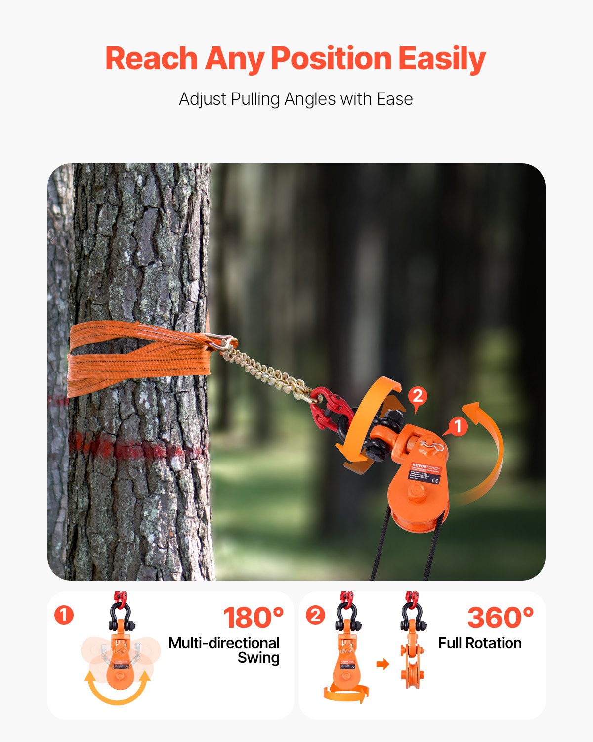 2 tons ryckblock med G80-kedja, svängbar schackel, 3" skiva för 3/8" stålvajer, ryckblocksremskiva för bogsering och bärgning på flakbärgningsbil, backrullning, bärgningsvajer för bilbärgning