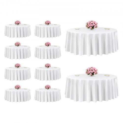White Round Tablecloths 10 Pack, 120 Inches in Diameter, Stain- & Wrinkle- Resistant, Machine Washable Table Clothes, Polyester Fabric Table Covers for Wedding, Party, Banquet, Formal Events