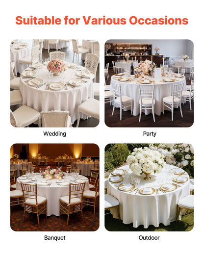 White Round Tablecloths 10 Pack, 120 Inches in Diameter, Stain- & Wrinkle- Resistant, Machine Washable Table Clothes, Polyester Fabric Table Covers for Wedding, Party, Banquet, Formal Events