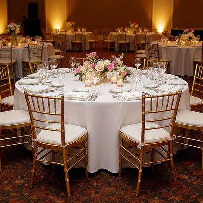 White Round Tablecloths 10 Pack, 120 Inches in Diameter, Stain- & Wrinkle- Resistant, Machine Washable Table Clothes, Polyester Fabric Table Covers for Wedding, Party, Banquet, Formal Events