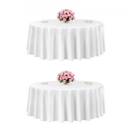 White Round Tablecloths 2 Pack, 120 Inches in Diameter, Stain- & Wrinkle- Resistant, Machine Washable Table Clothes, Polyester Fabric Table Covers for Wedding, Party, Banquet, Formal Events