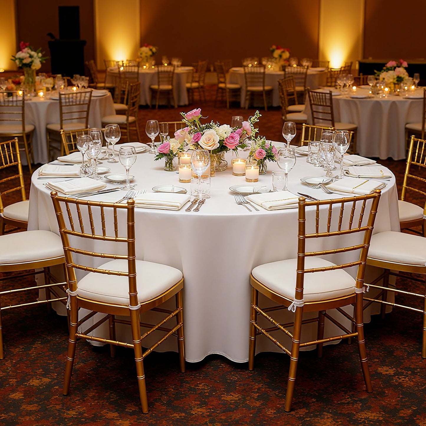 White Round Tablecloths 2 Pack, 120 Inches in Diameter, Stain- & Wrinkle- Resistant, Machine Washable Table Clothes, Polyester Fabric Table Covers for Wedding, Party, Banquet, Formal Events