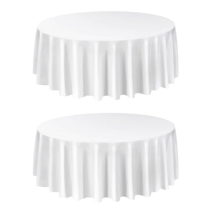 White Round Tablecloths 2 Pack, 120 Inches in Diameter, Stain- & Wrinkle- Resistant, Machine Washable Table Clothes, Polyester Fabric Table Covers for Wedding, Party, Banquet, Formal Events