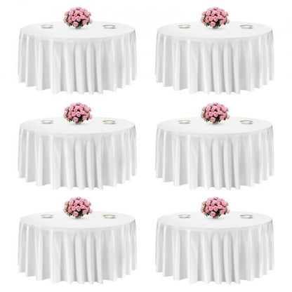 White Round Tablecloths 6 Pack, 132 Inches in Diameter, Stain- & Wrinkle- Resistant, Machine Washable Table Clothes, Polyester Fabric Table Covers for Wedding, Party, Banquet, Formal Events