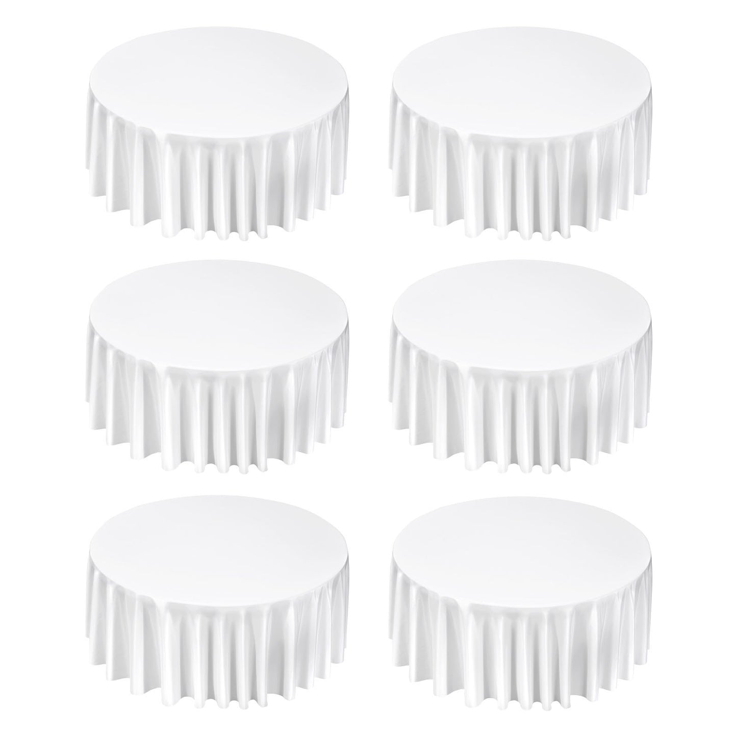 White Round Tablecloths 6 Pack, 132 Inches in Diameter, Stain- & Wrinkle- Resistant, Machine Washable Table Clothes, Polyester Fabric Table Covers for Wedding, Party, Banquet, Formal Events