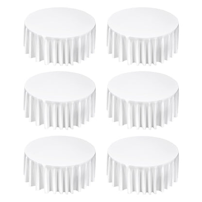 White Round Tablecloths 6 Pack, 132 Inches in Diameter, Stain- & Wrinkle- Resistant, Machine Washable Table Clothes, Polyester Fabric Table Covers for Wedding, Party, Banquet, Formal Events