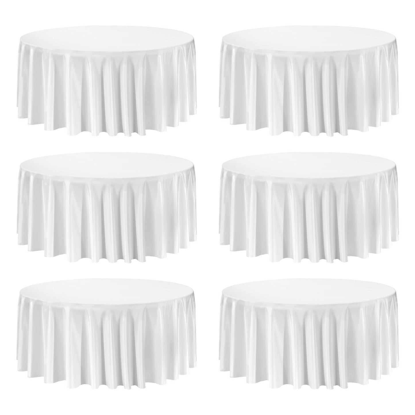 White Round Tablecloths 6 Pack, 132 Inches in Diameter, Stain- & Wrinkle- Resistant, Machine Washable Table Clothes, Polyester Fabric Table Covers for Wedding, Party, Banquet, Formal Events