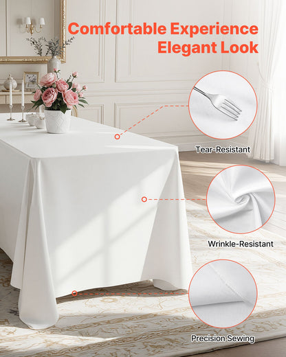 White Tablecloths for Rectangle Tables, 6 Pack, 60 x 102 Inches, Reusable and Machine Washable Table Clothes, Wrinkle-Resistant Polyester Fabric Table Covers for Wedding, Party, Banquet