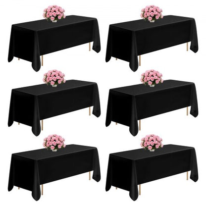 Black Tablecloths for Rectangle Tables, 6 Pack, 70 x 120 Inches, Reusable and Machine Washable Table Clothes, Wrinkle-Resistant Polyester Fabric Table Covers for Wedding, Party, Banquet