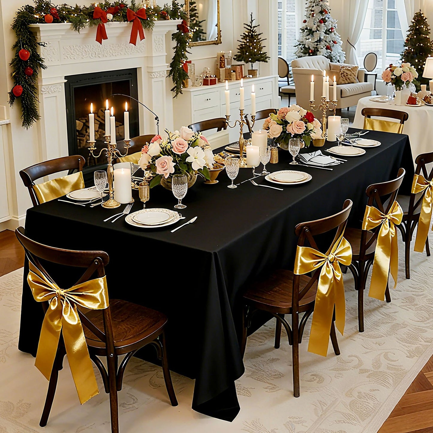 Black Tablecloths for Rectangle Tables, 6 Pack, 70 x 120 Inches, Reusable and Machine Washable Table Clothes, Wrinkle-Resistant Polyester Fabric Table Covers for Wedding, Party, Banquet