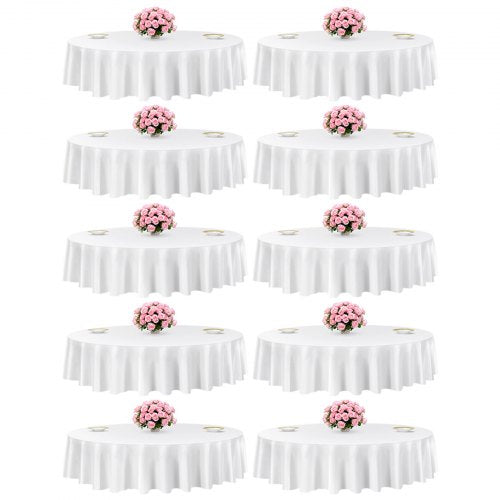White Round Tablecloths 10 Pack, 90 Inches in Diameter, Stain- & Wrinkle- Resistant, Machine Washable Table Clothes, Polyester Fabric Table Covers for Wedding, Party, Banquet, Formal Events