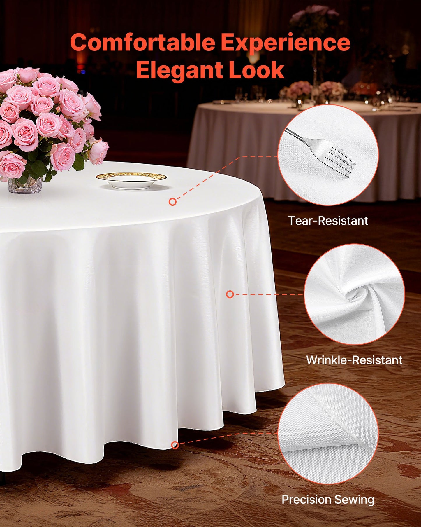 White Round Tablecloths 10 Pack, 90 Inches in Diameter, Stain- & Wrinkle- Resistant, Machine Washable Table Clothes, Polyester Fabric Table Covers for Wedding, Party, Banquet, Formal Events