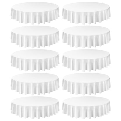 White Round Tablecloths 10 Pack, 90 Inches in Diameter, Stain- & Wrinkle- Resistant, Machine Washable Table Clothes, Polyester Fabric Table Covers for Wedding, Party, Banquet, Formal Events