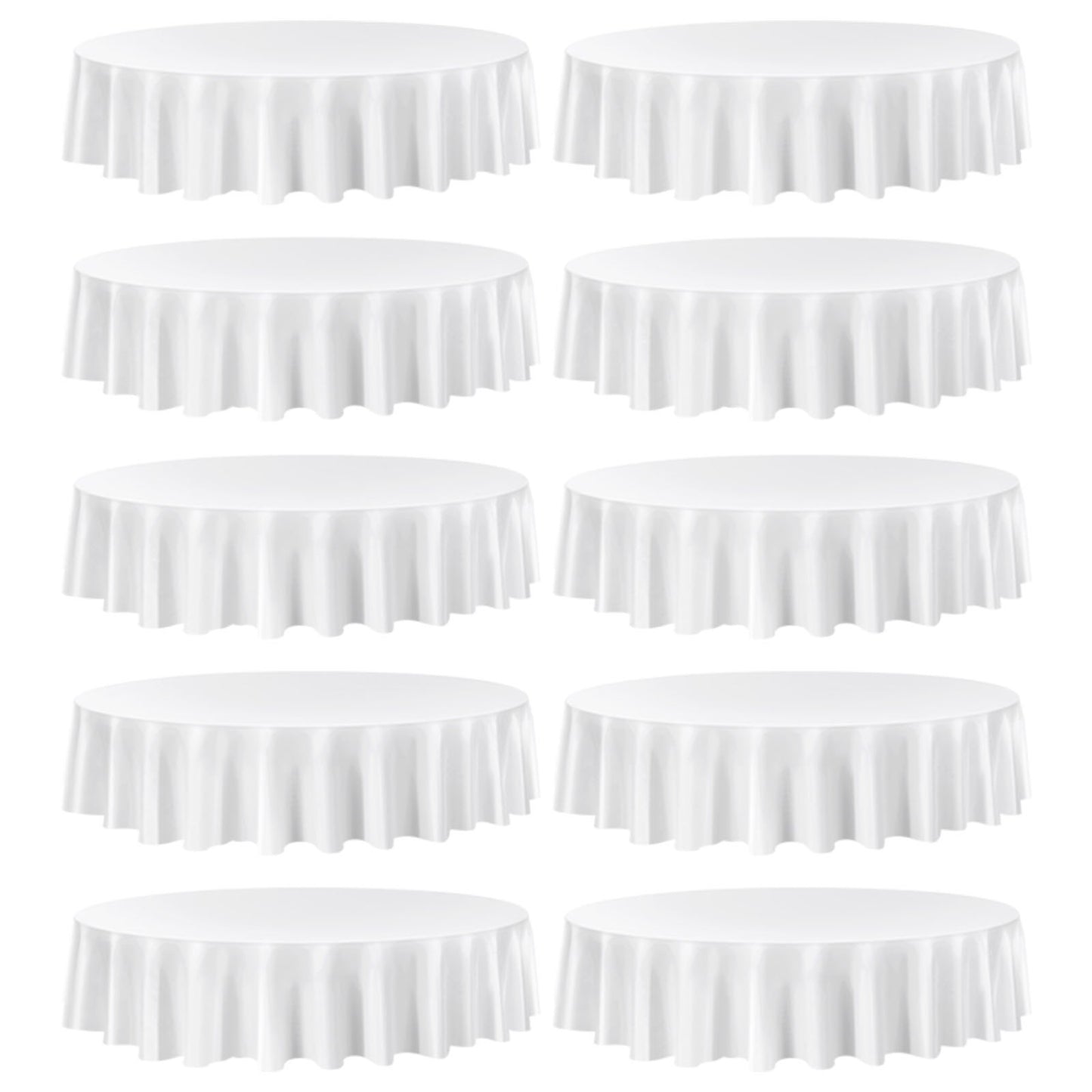 White Round Tablecloths 10 Pack, 90 Inches in Diameter, Stain- & Wrinkle- Resistant, Machine Washable Table Clothes, Polyester Fabric Table Covers for Wedding, Party, Banquet, Formal Events