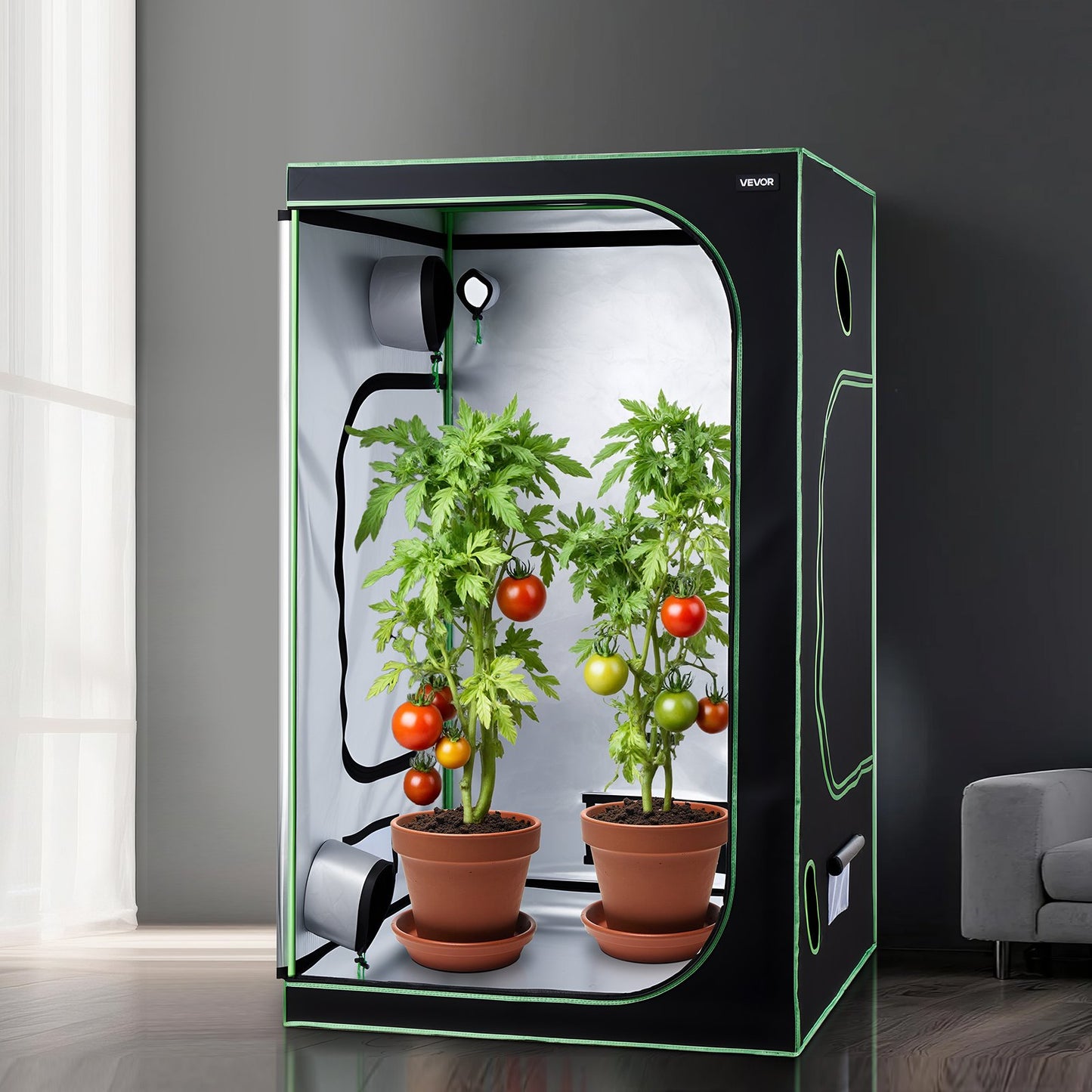 Indoor Grow Tent, 120 x 120 x 200 cm, 600D High Reflective Mylar, Indoor Plant Tent with Observation Window, Floor Tray & Zipper, Heavy Duty Growing Tents for Fruit Flower Veggie