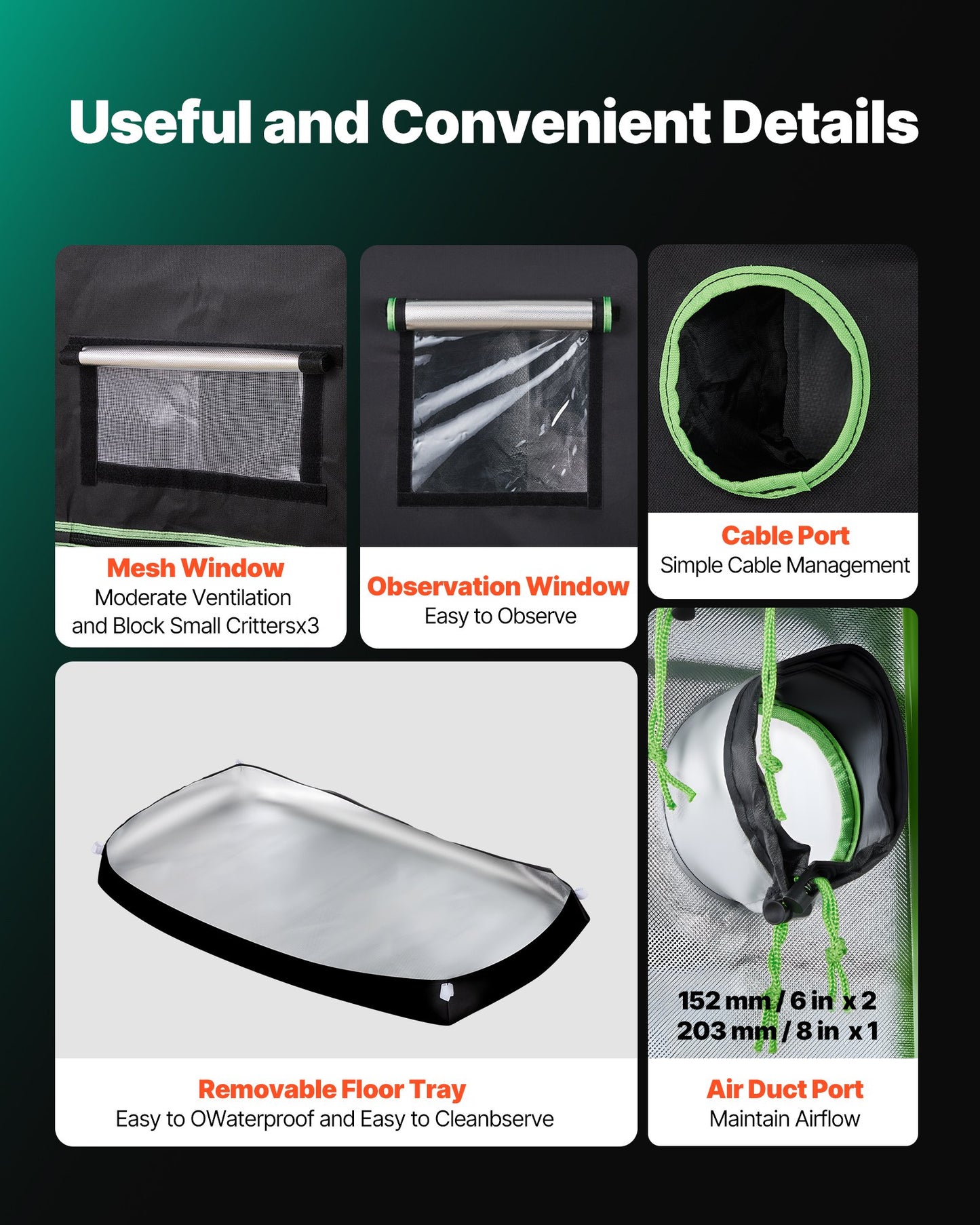 Indoor Grow Tent, 120 x 60 x 180 cm, 600D High Reflective Mylar, Indoor Plant Tent with Observation Window, Floor Tray & Zipper, Heavy Duty Growing Tents for Fruit Flower Veggie