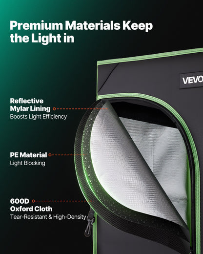 Indoor Grow Tent, 40 x 40 x 160 cm, 600D High Reflective Mylar, Indoor Plant Tent with Observation Window, Floor Tray & Zipper, Heavy Duty Growing Tents for Fruit Flower Veggie