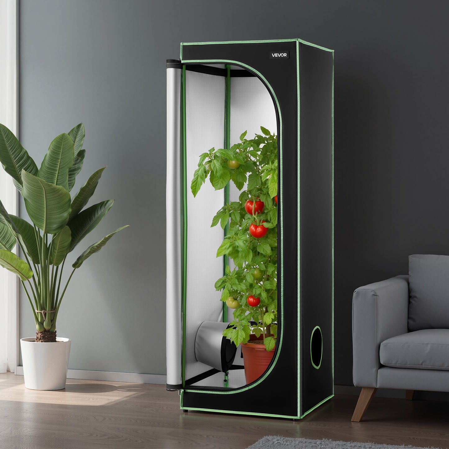 Indoor Grow Tent, 60 x 60 x 180 cm, 600D High Reflective Mylar, Indoor Plant Tent with Observation Window, Floor Tray & Zipper, Heavy Duty Growing Tents for Fruit Flower Veggie