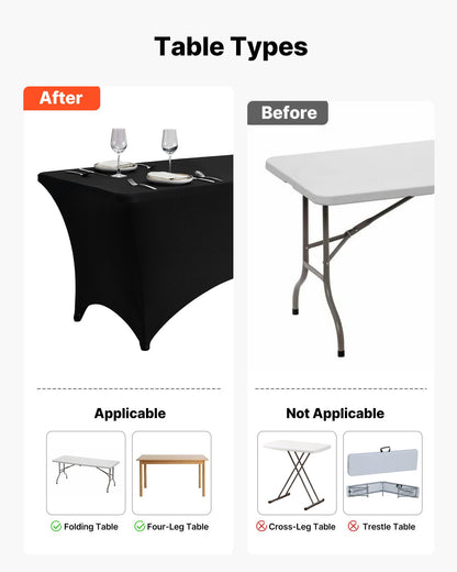 10 Pack Table Cloth for 6FT Rectangular Fitted Events, Wrinkle-Resistant Stretch Black Table Covers, Washable Spandex Tablecloth Protector, for Party, Wedding, Cocktail, Banquet, Festival