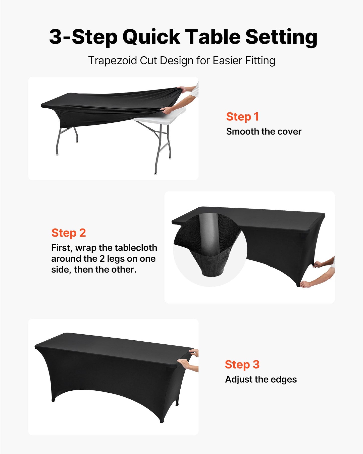 10 Pack Table Cloth for 6FT Rectangular Fitted Events, Wrinkle-Resistant Stretch Black Table Covers, Washable Spandex Tablecloth Protector, for Party, Wedding, Cocktail, Banquet, Festival