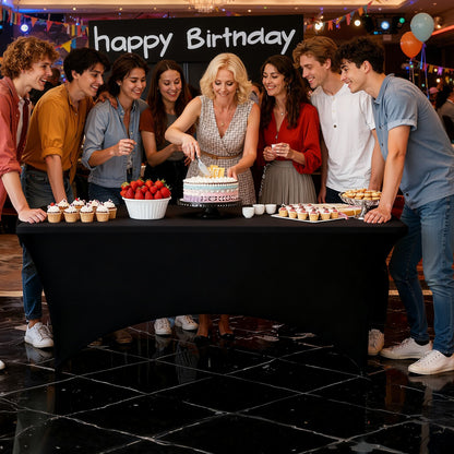 10 Pack Table Cloth for 6FT Rectangular Fitted Events, Wrinkle-Resistant Stretch Black Table Covers, Washable Spandex Tablecloth Protector, for Party, Wedding, Cocktail, Banquet, Festival