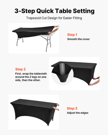 3 Pack Table Cloth for 6FT Rectangular Fitted Events, Wrinkle-Resistant Stretch Black Table Covers, Washable Spandex Tablecloth Protector, for Party, Wedding, Cocktail, Banquet, Festival