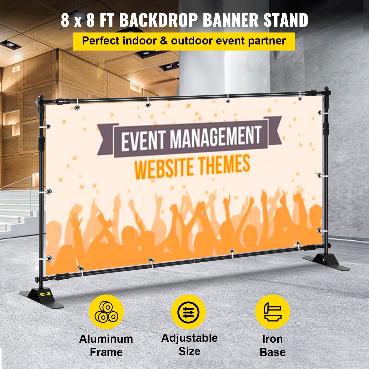 243.8 cm Backdrop Banner Stand Step and Repeat Adjustable Telescopic Lightweight Trade Show Display Wall Exhibitor with Carrying Bag