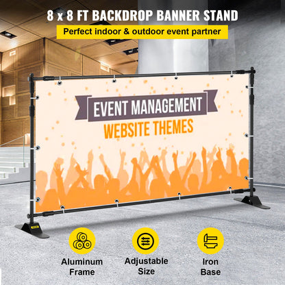 243.8 cm Backdrop Banner Stand Step and Repeat Adjustable Telescopic Lightweight Trade Show Display Wall Exhibitor with Carrying Bag