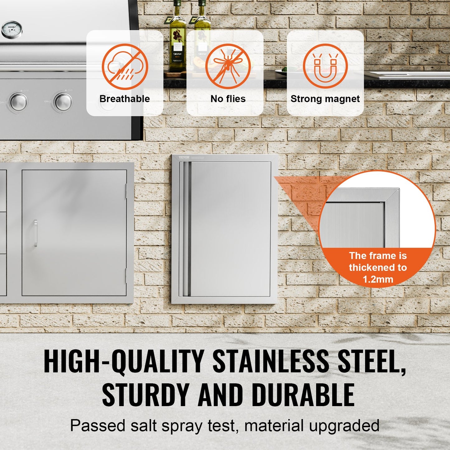 BBQ Access Door, 432x610 mm Single Outdoor Kitchen Door, Stainless Steel Flush Mount Door, Wall Vertical Door with Recessed Handle, for BBQ Island, Grilling Station, Outside Cabinet