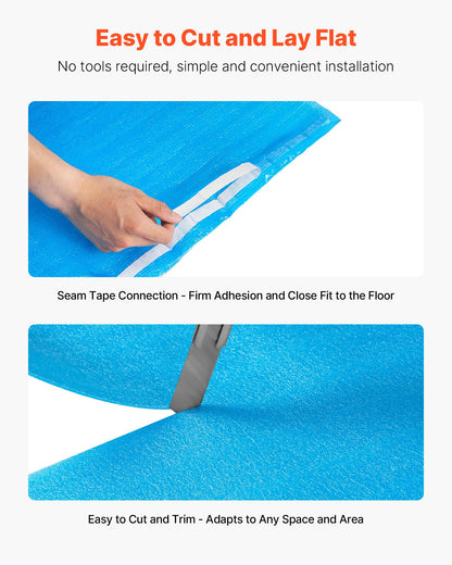 Floor Underlayment 55.8 m², 3-in-1 2 mm Thick Flooring Padding with Tape & Vapor Barrier, Heavy Duty EPE Foam with Blue PE, Soundproofing & Noise Reduction, for Laminate Wood (6 Rolls x 9.3 m²)