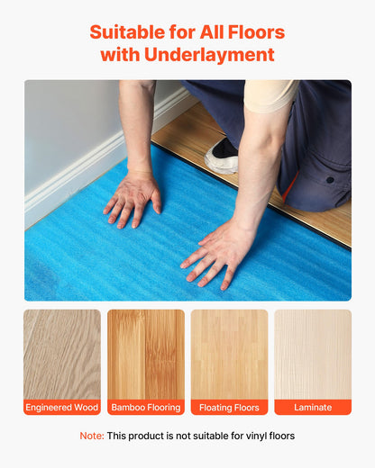 Floor Underlayment 55.8 m², 3-in-1 2 mm Thick Flooring Padding with Tape & Vapor Barrier, Heavy Duty EPE Foam with Blue PE, Soundproofing & Noise Reduction, for Laminate Wood (6 Rolls x 9.3 m²)