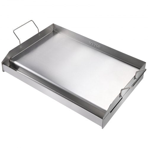 Stove Top Griddle, 23.5"x16" Pre-Seasoned Stainless Steel Griddle, Rectangular Double Burner Griddle Pan, Non-Stick Family Pan Cookware with Handles and Oil Groove, for BBQ, Gas Grills, Silver