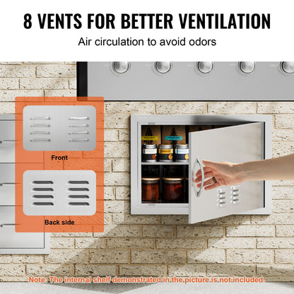 BBQ Access Door, 610x432 mm Single Outdoor Kitchen Door, Stainless Steel Flush Mount Door, Wall Vertical Door with Handle and vents, for BBQ Island, Grilling Station, Outside Cabinet