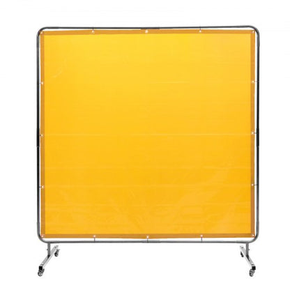 Welding Screen with Frame, 6' x 6' Welding Curtain Screen, Flame-Resistant Vinyl Welding Protection Screen on 4 Swivel Wheel (2 Lockable), Moveable & Professional for Workshop/Industrial, Yellow
