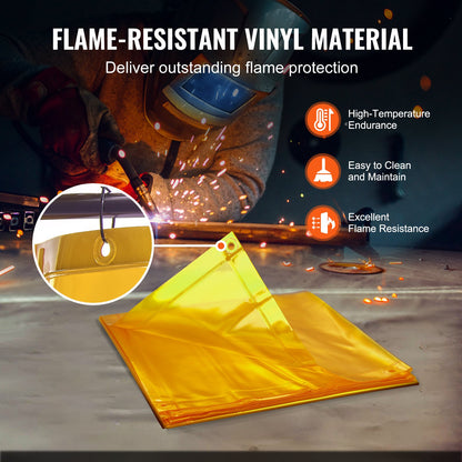Welding Screen with Frame, 6' x 6' Welding Curtain Screen, Flame-Resistant Vinyl Welding Protection Screen on 4 Swivel Wheel (2 Lockable), Moveable & Professional for Workshop/Industrial, Yellow