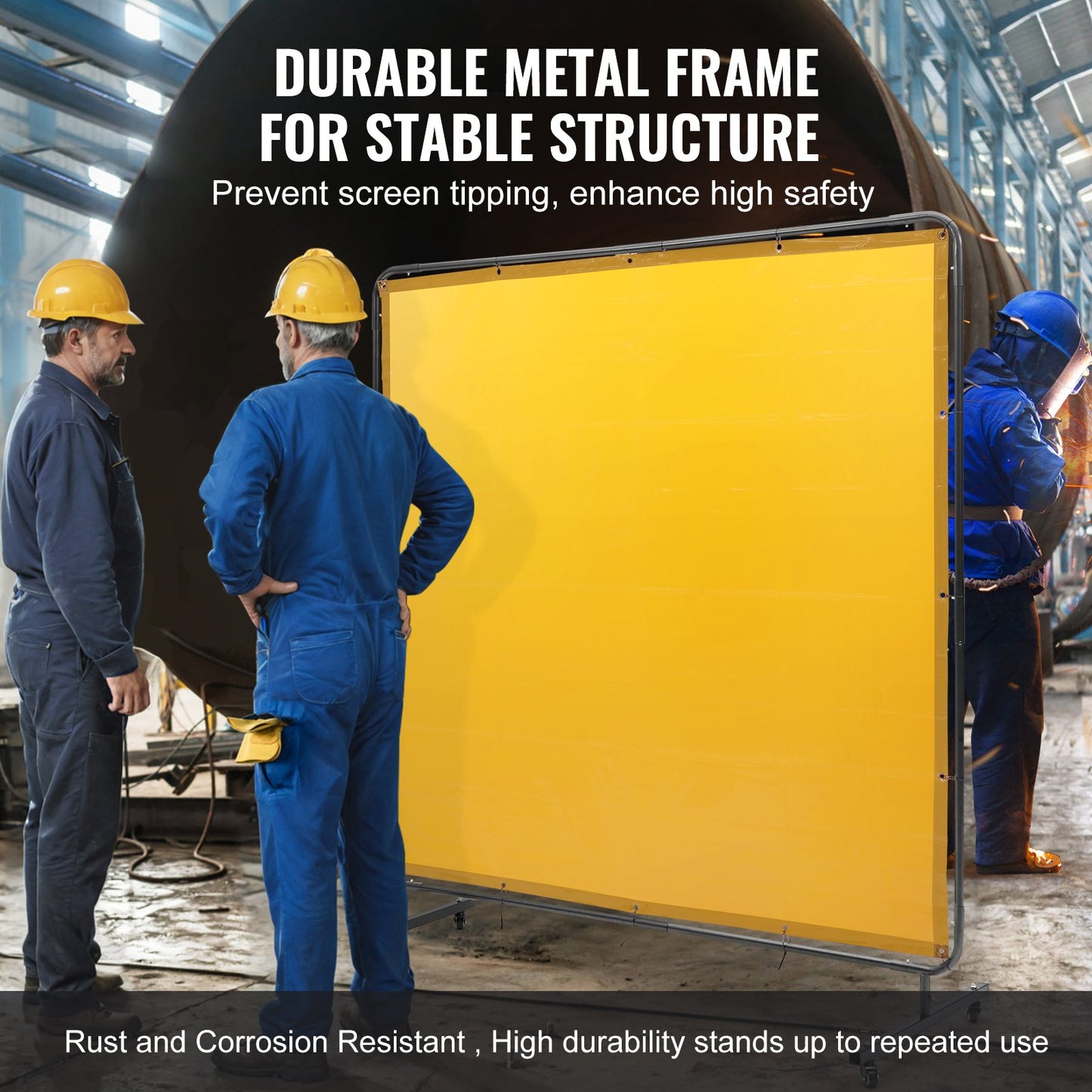 Welding Screen with Frame, 6' x 6' Welding Curtain Screen, Flame-Resistant Vinyl Welding Protection Screen on 4 Swivel Wheel (2 Lockable), Moveable & Professional for Workshop/Industrial, Yellow