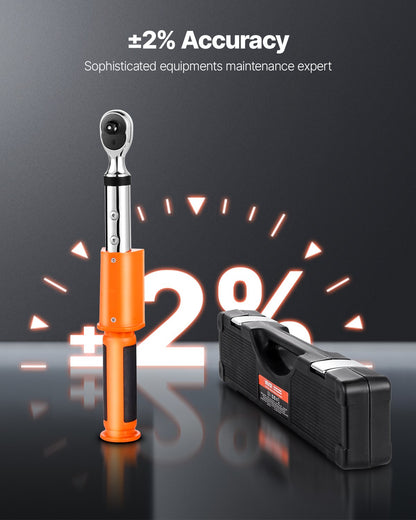 Digital Torque Wrench, 3/8 Inch Drive, 0-99.57 lbf-ft / 0-135 N.m, 72-Tooth, ±2% High Accuracy Electronic Torque Wrench with Preset Value, Buzzer and LED Notification, for Automotive Motorcycle