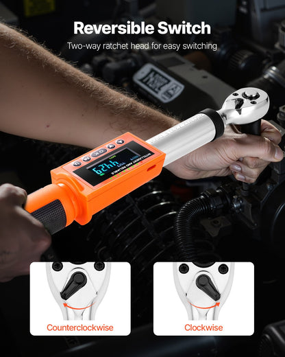Digital Torque Wrench, 3/8 Inch Drive, 0-99.57 lbf-ft / 0-135 N.m, 72-Tooth, ±2% High Accuracy Electronic Torque Wrench with Preset Value, Buzzer and LED Notification, for Automotive Motorcycle