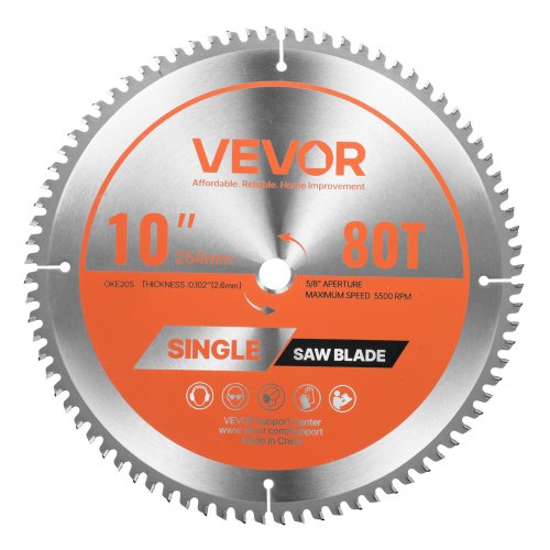Circular Saw Blade, 254 mm Diameter, 80 Sharp Alloy Teeth, 15.875 mm Arbor, Fine Finish, Aluminum Cutting Blade for Circular Saw, with Noise-Reducing Heat Vents, for Cutting Steel and Metal