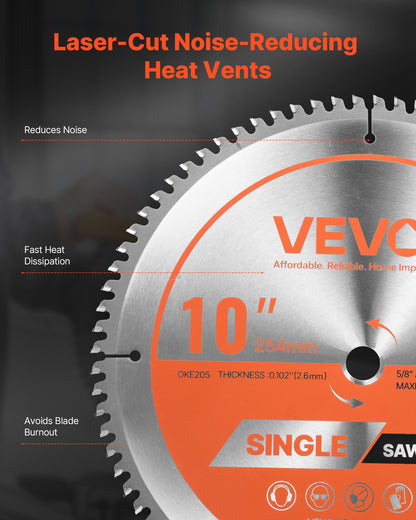 Cirkelsågklinga, 254 mm diameter, 80 vassa legeringständer, 15,875 mm spindel, fin yta, aluminiumskärklinga för cirkelsåg, med ljudreducerande värmeventiler, för skärning av stål och metall