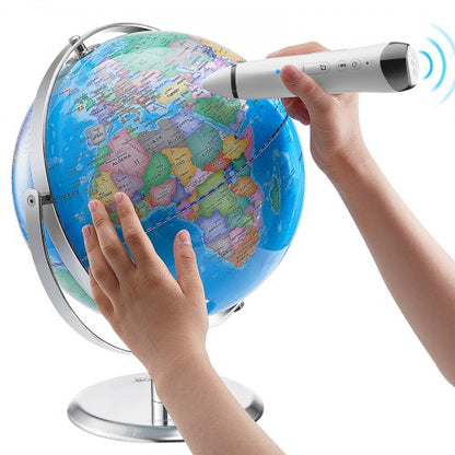 Talking World Globe, 9 in/228.6 mm, Interactive Globe for Kids Early Learning Teaching, Educational Globe with Smart Talking Pen LED Night Light USB Interface, Gifts for Children Boys & Girls (Map Language: English)